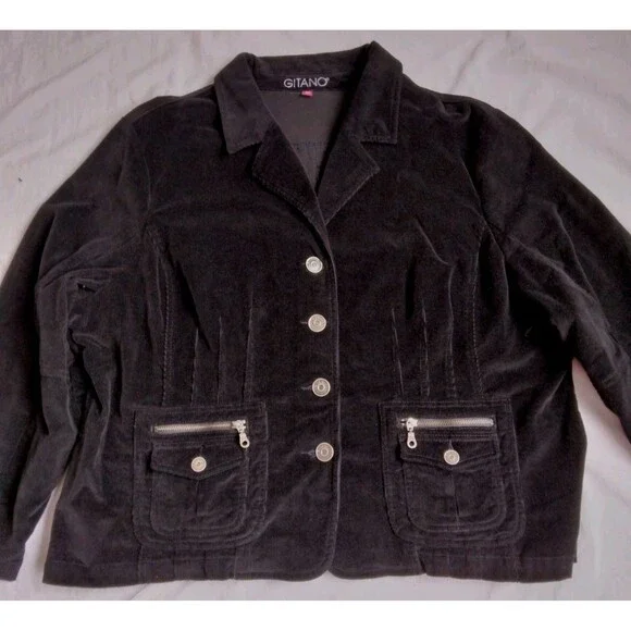 Vintage Gitano Corduroy Blazer Jacket Black Y2K Gilmore Girls Women's Plus 26W - Picture 3 of 15